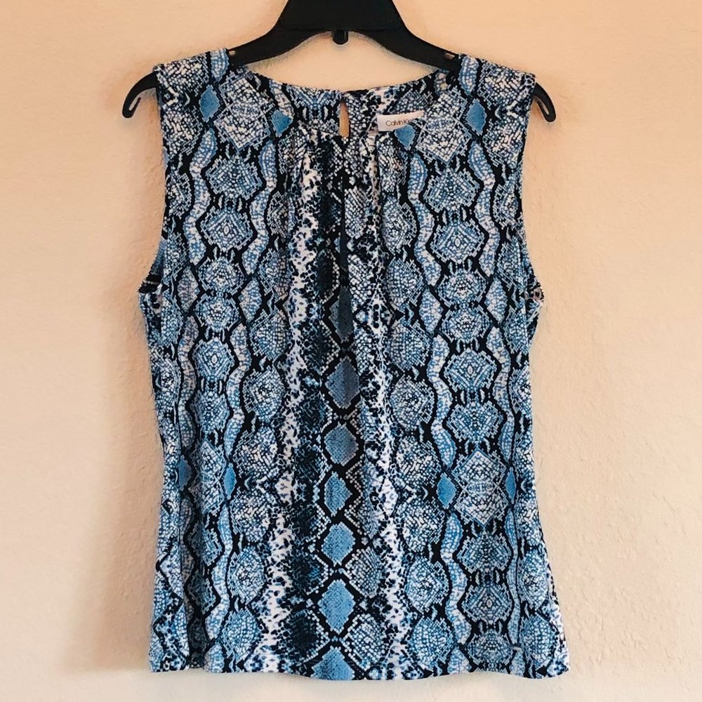 Calvin Klein blue multi blouse size L